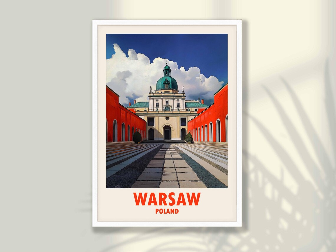 Warsaw Poland Historic Palace Green Dome Vintage Travel Poster