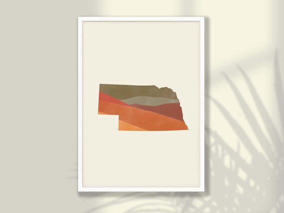 Nebraska State Silhouette Boho Watercolor Landscape Map Poster