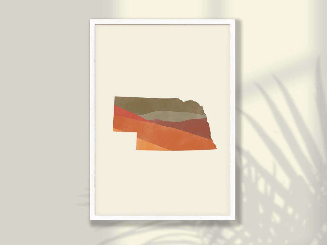 Nebraska State Silhouette Boho Watercolor Landscape Map Poster