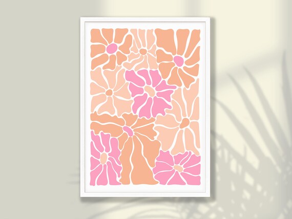Bold Pink Peach Matisse Style Abstract Flower Pattern Poster