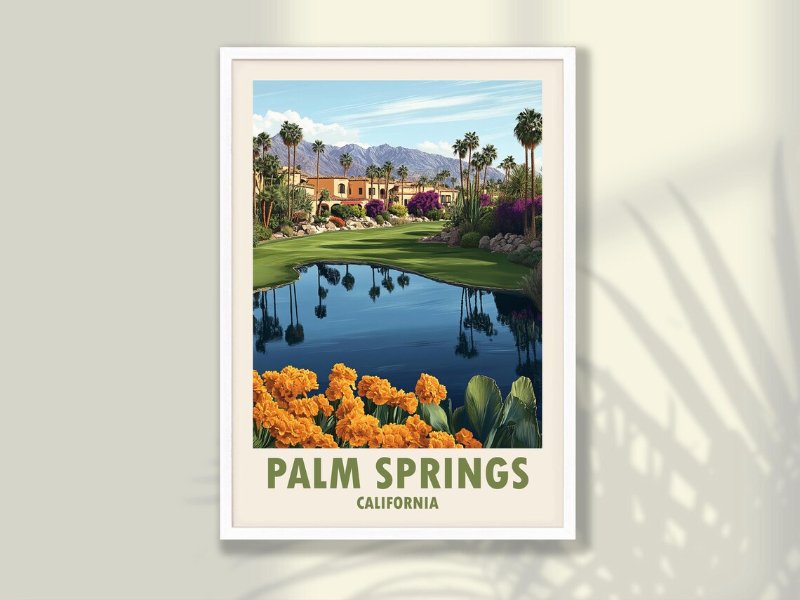 Palm Springs California Desert Oasis Lake Palms Mountain View Poster