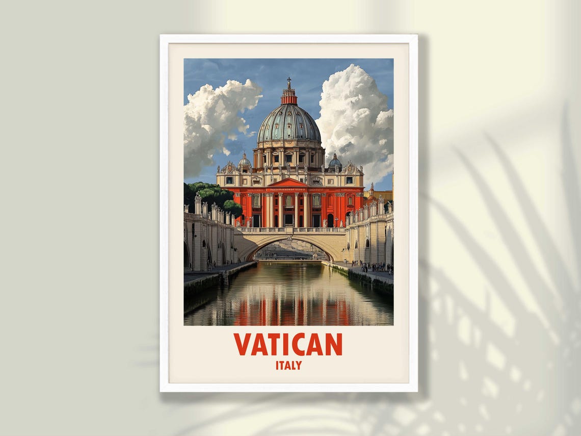 Vatican St Peters Basilica Dome Tiber Bridge Italy Travel Poster