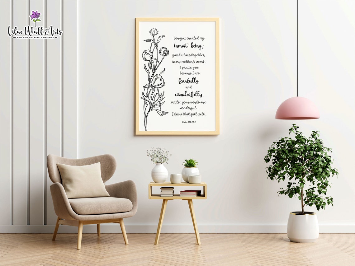 Fearfully and Wonderfully Made Psalm Floral Scripture Wall Art - Image 4