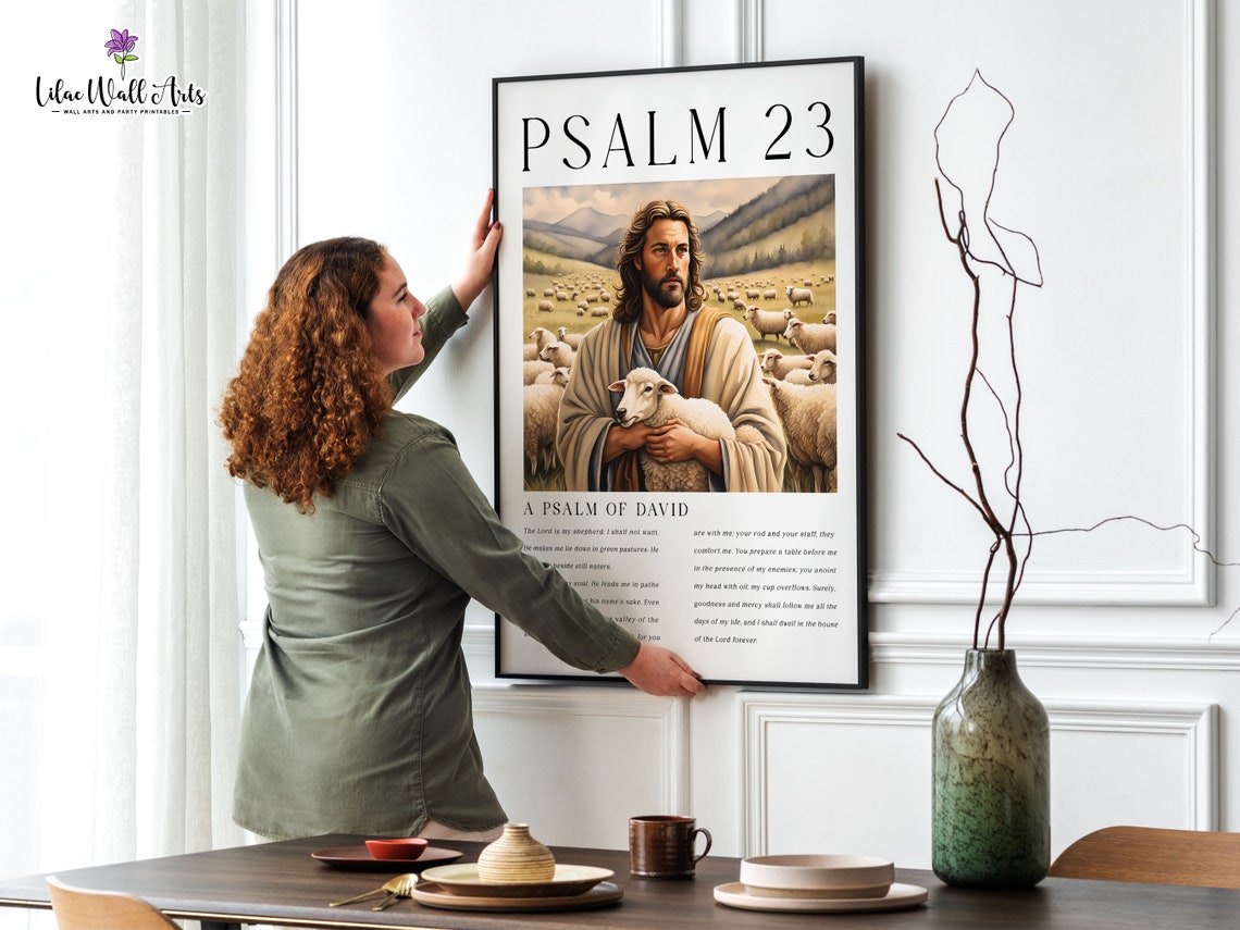Psalm 23 Jesus Holding Lamb Christian Bible Verse Shepherd Poster - Image 3