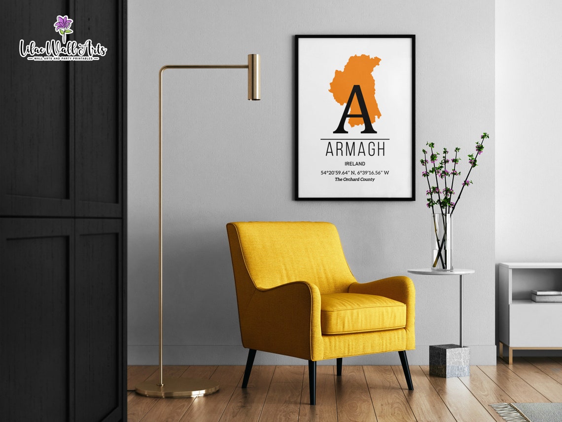 County Armagh Map The Orchard County Orange Monogram Travel Poster - Image 3
