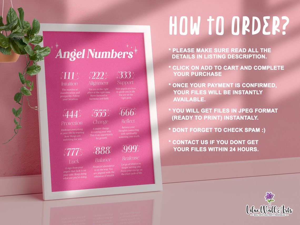 Angel Numbers 111 to 999 Meanings Chart Pink Canvas Art Poster - Image 3