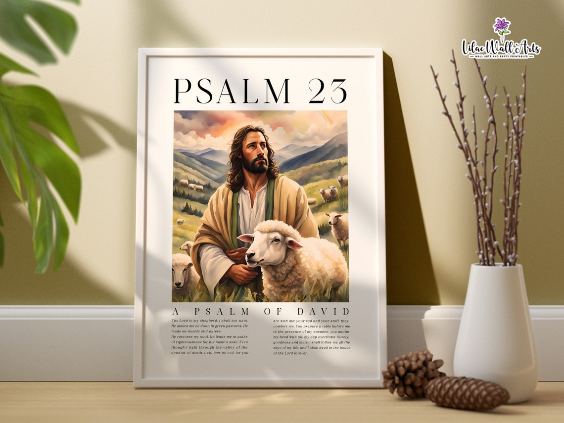 Psalm 23 Jesus With Lamb Pastoral Bible Verse Christian Art Poster - Image 6