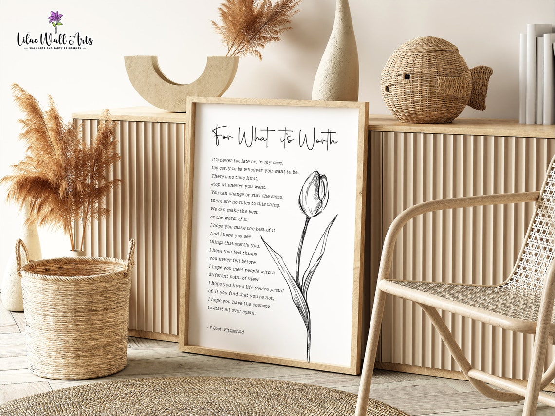 For What It's Worth F Scott Fitzgerald Tulip Quote Typography Print - Image 5