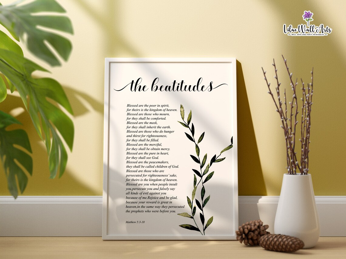 The Beatitudes Matthew 5:3-10 Christian Scripture Watercolor Art Poster - Image 6