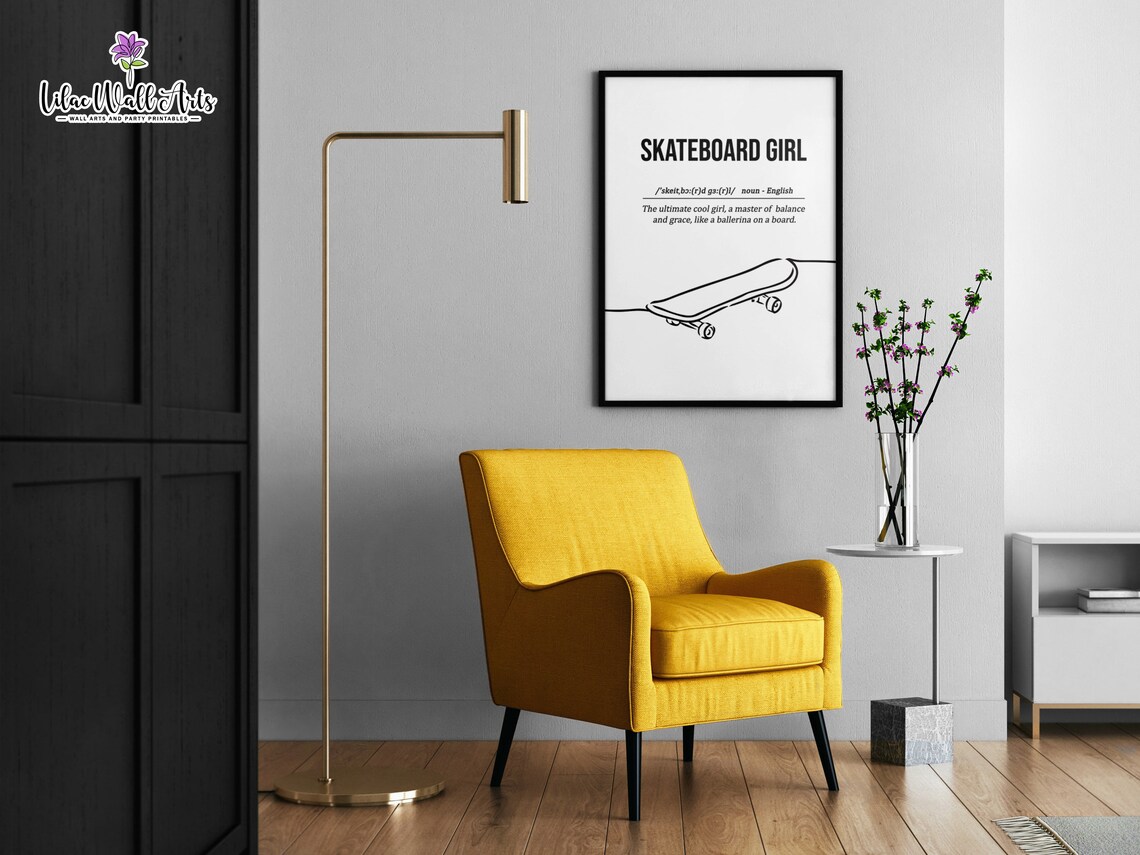 Skateboard Girl Definition Cool Balance Grace Minimalist Line Art Wall Print - Image 2