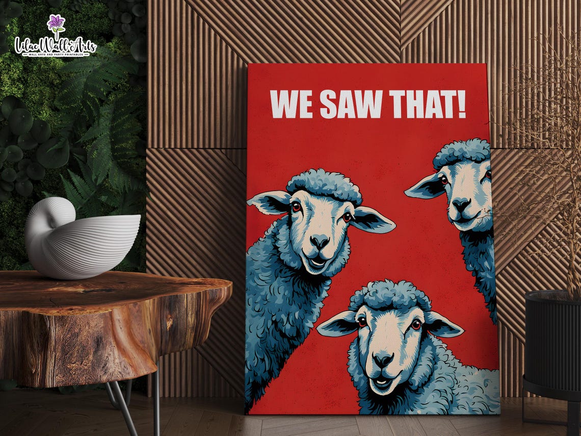 We Saw That Funny Sheep Trio Red Pop Art Humor Wall Decor Poster - Image 2