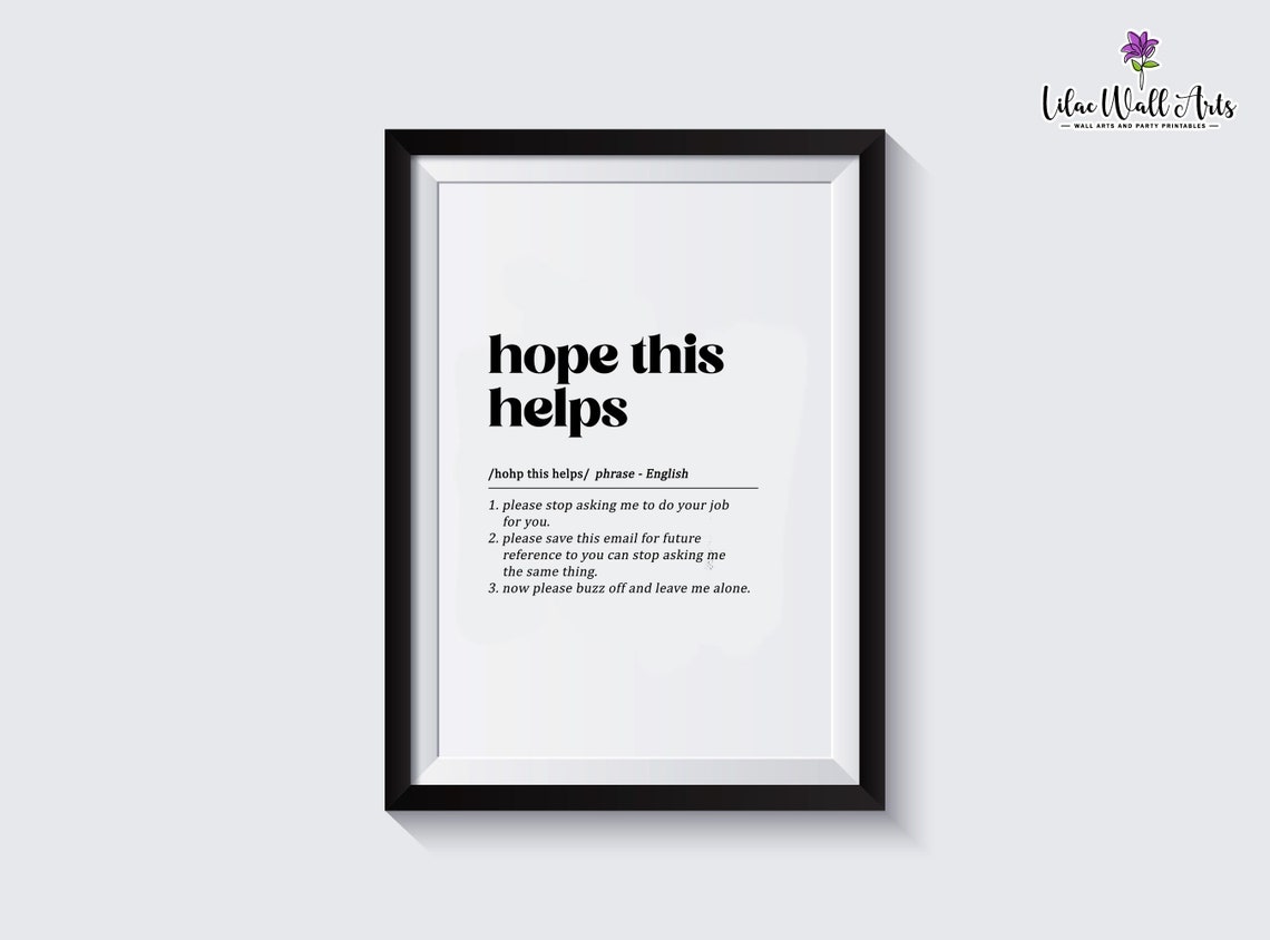 Hope This Helps Sarcastic Office Dictionary Definition Wall Art - Image 2