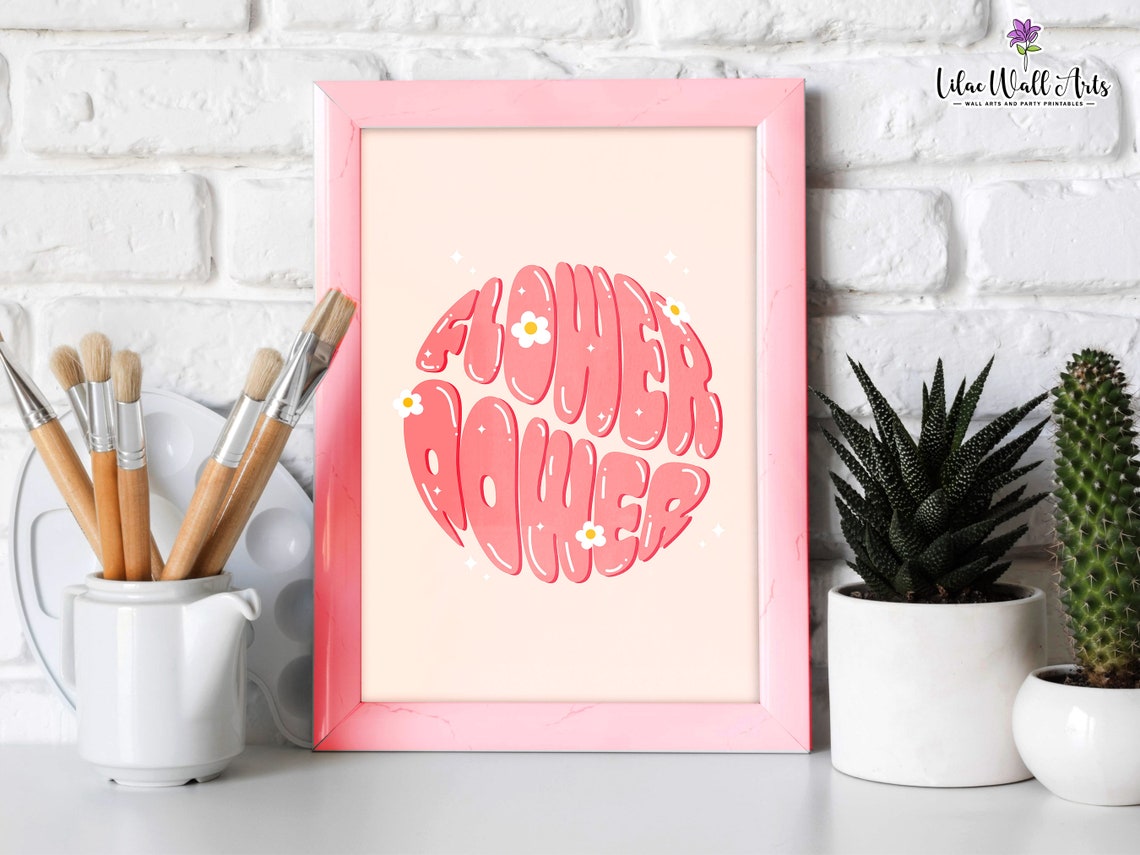 Flower Power Retro Groovy Pink Daisy Floral Typography Art Print - Image 4
