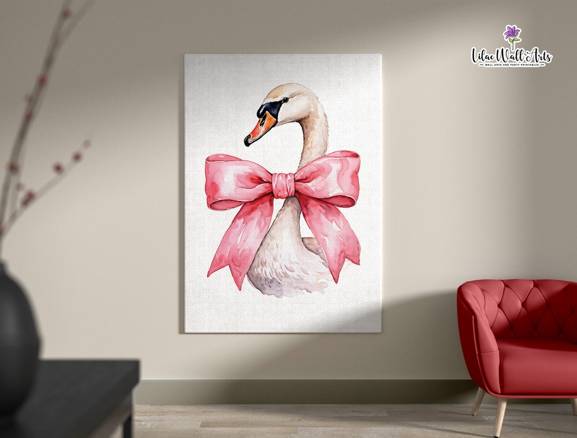 Beautiful Swan Print Art Preppy Bedroom Art Blush Pink Nursery Swan Painting Swan Art Girly Bathroom Print Baby Swan Print Coquette Art
