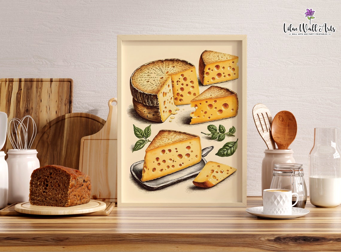 Vintage Swiss Cheese Illustration Kitchen Foodie Lover Wall Poster - Image 4