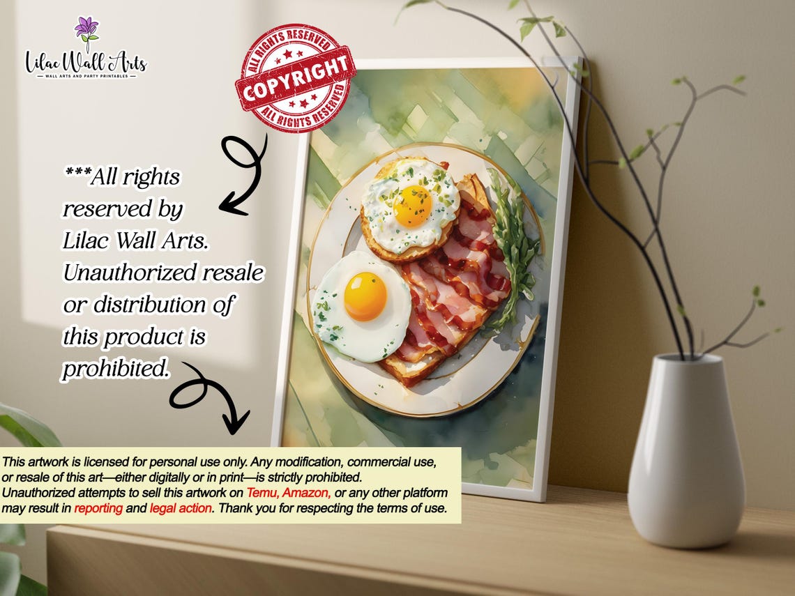 Watercolor Breakfast Eggs Bacon Toast Kitchen Food Art Poster - Image 3