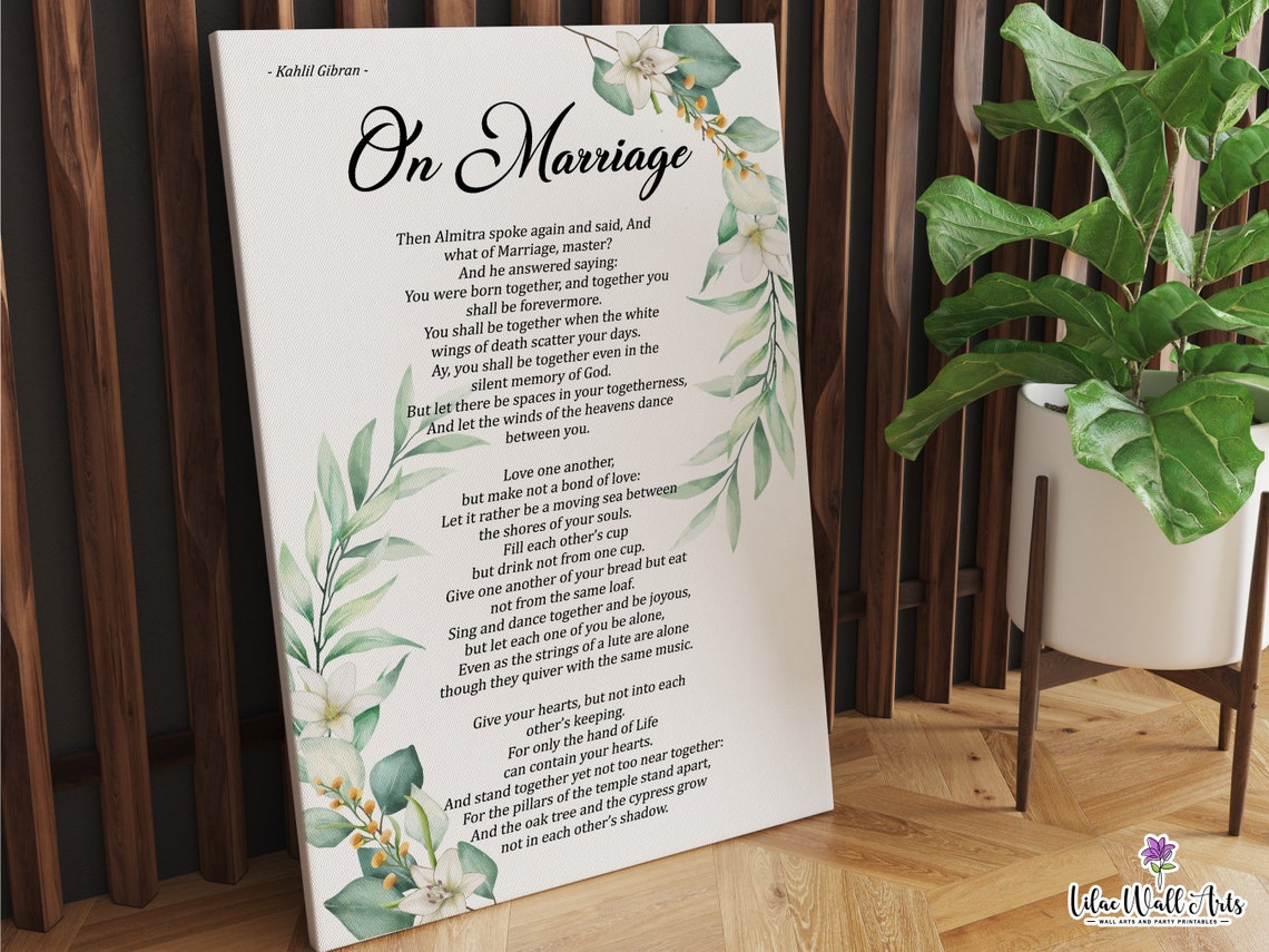 Kahlil Gibran Quote On Marriage Gifts Wedding Gift Love Poem Gifts The Art Of Marriage Poem Wall Art Lovers Poem Family Quotes Print - Image 6