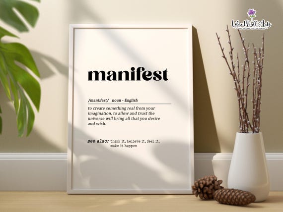 Manifest Definition Spiritual Affirmation Dictionary Typography Poster