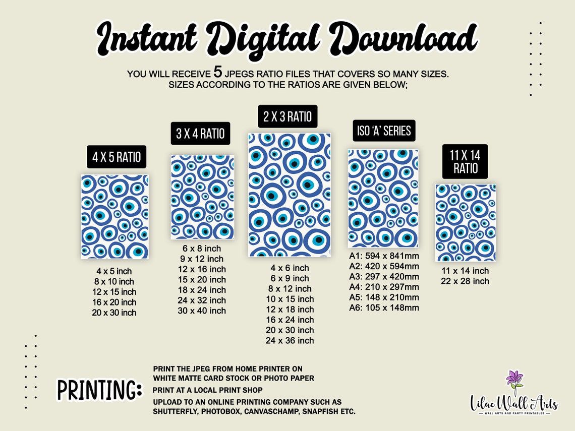 Evil Eye Pattern Repeating Blue Nazar Eyes Cream Background Poster - Image 4