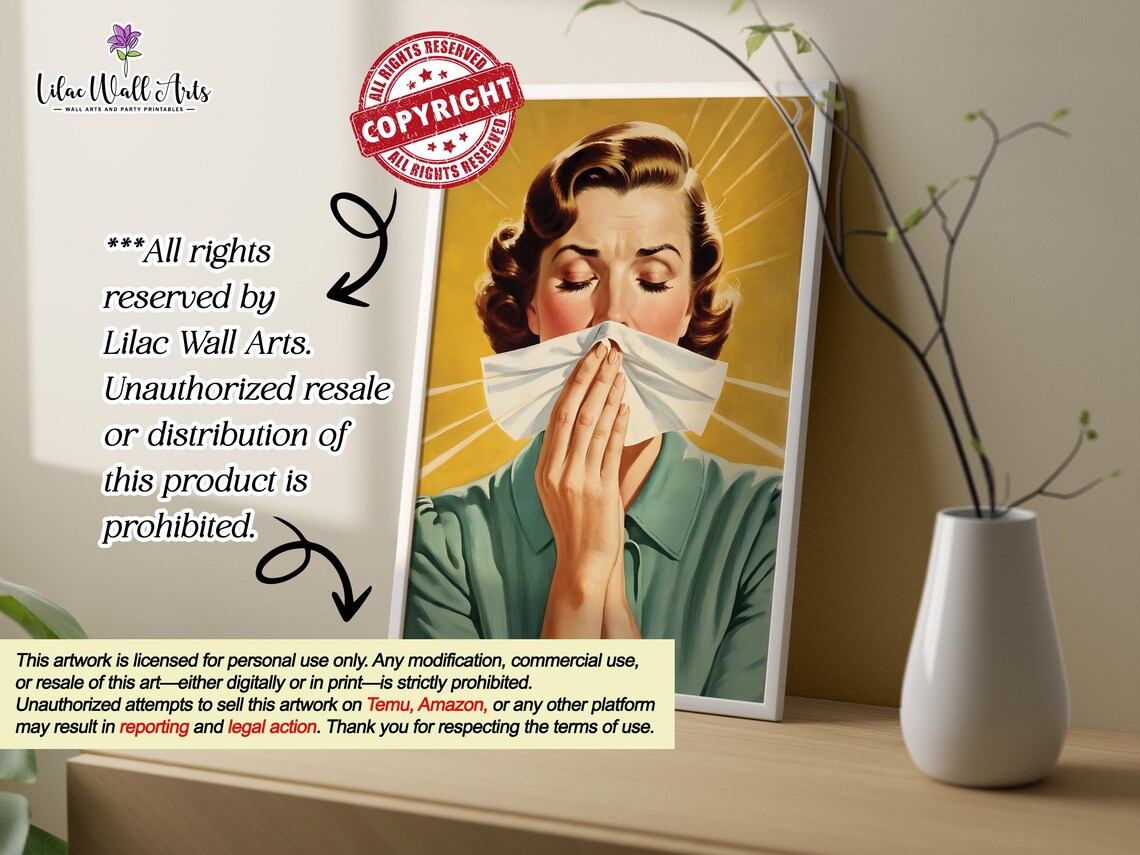 Retro Woman Pinching Nose Stinky Smell Funny Bathroom Art Poster - Image 3