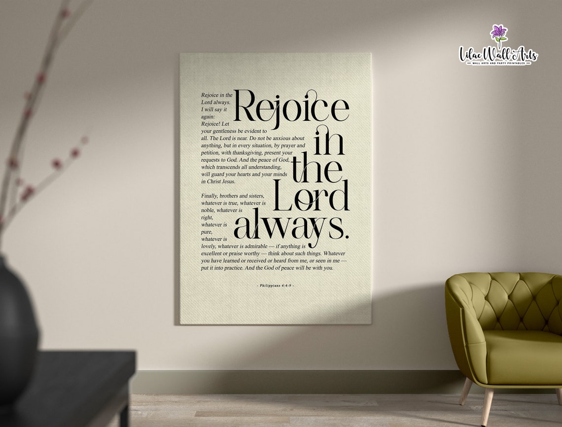 Rejoice In The Lord Always Philippians 449 Script Typography Poster - Image 2