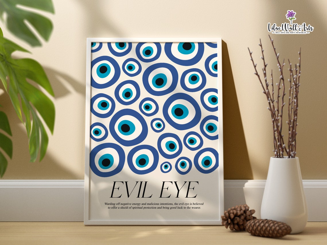 Evil Eye Nazar Pattern Maximalist Blue Eyes Protection Text Poster - Image 6