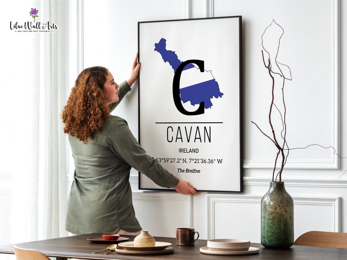 County Cavan Map The Breifne Blue White Monogram Travel Poster - Image 3