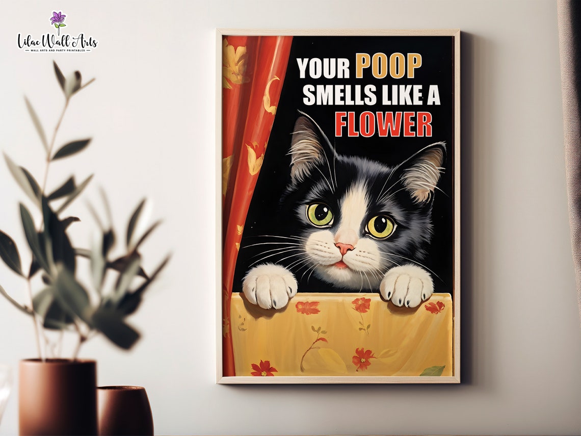 Funny Toilet Poster Poop Art Airbnb Toilet Sign Bathroom Cat Print Toilet Bathroom Poster Retro Bathroom Art Poop Decor