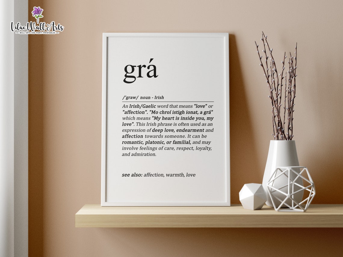 Grá Irish Love Definition Gaelic Word Typography Minimalist Wall Print - Image 4