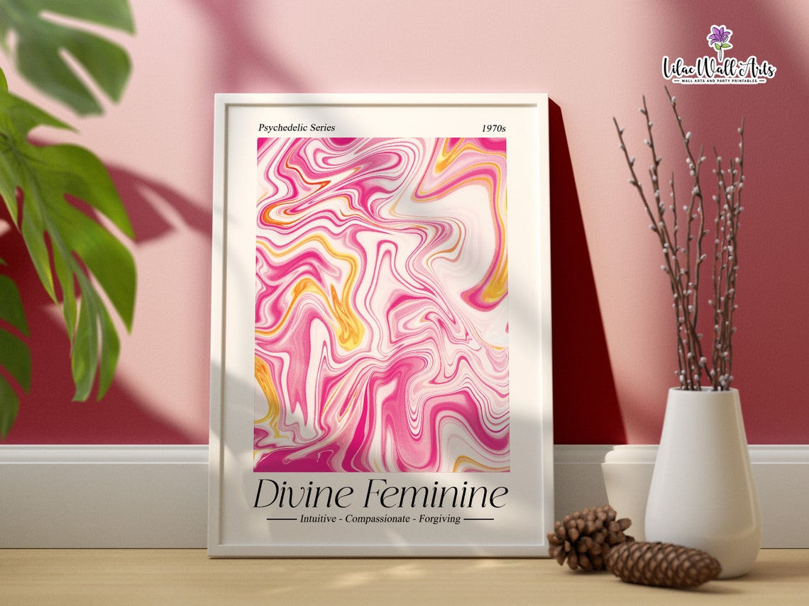 Divine Feminine Psychedelic Pink Marble Swirl Retro Art Poster