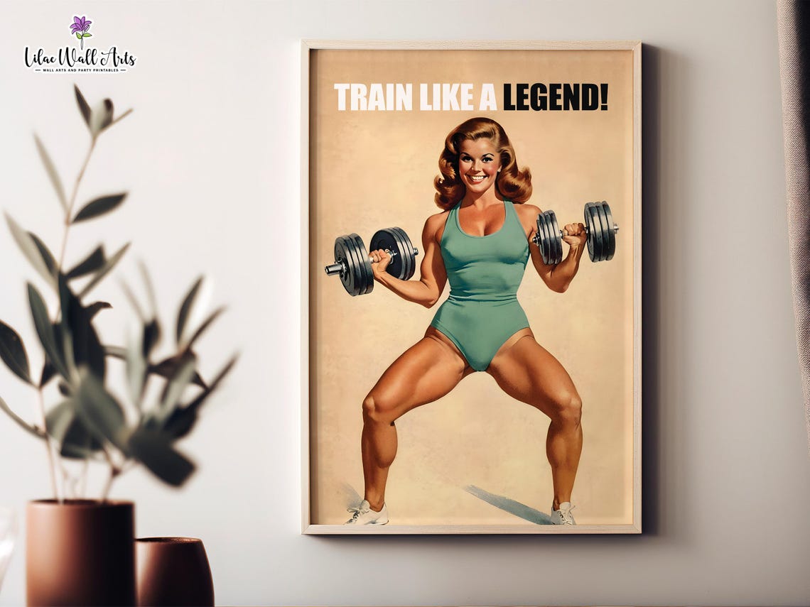 Train Like A Legend Vintage Female Bodybuilder Gym Workout Poster