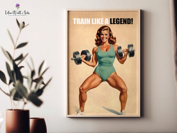 Barbell Gym Poster 50s Style Female Bodybuilding Art Gym Gifts For Woman Weightlifting Artwork Gym Art Print Workout Poster Discipline
