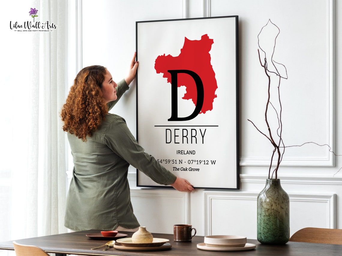 Derry Ireland Map County Derry Monogram Red Map Art Travel Poster - Image 2