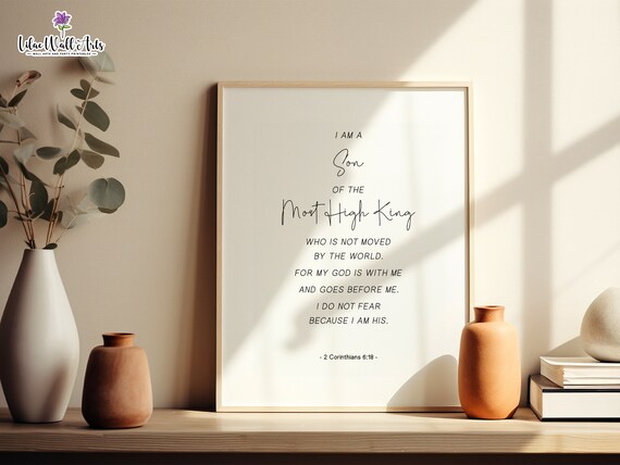 2 Corinthians 618 I Am Son Of The Most High King Christian Nursery Kids Scripture Bible Verse Poster Godson Baptism Gift For Him