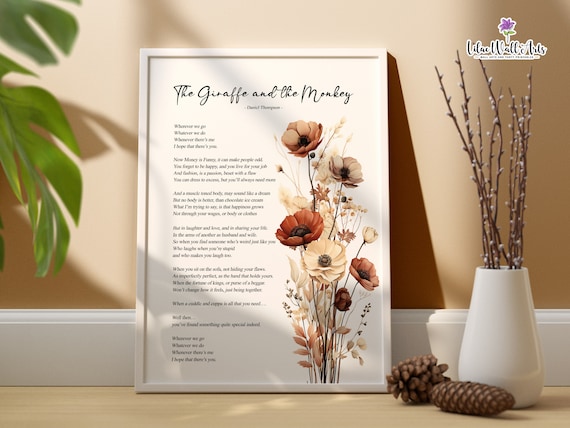 The Giraffe And The Monkey Daniel Thompson Love Poem Wildflower Poster