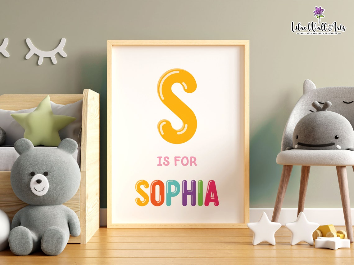S Is For Sophia Personalized Name Initial Kids Room Art Poster