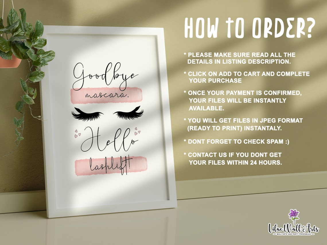 Goodbye Mascara Hello Lash Lift Poster Eyelash Salon Wall Decor - Image 2