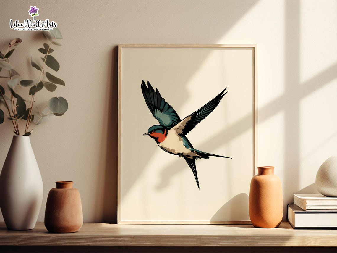Minimalist Swallow Bird Flying Modern Nature Illustration Poster - Image 3