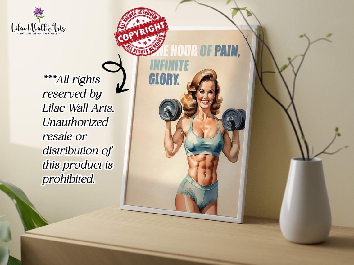 One Hour Of Pain Infinite Glory Retro Gym Woman Dumbbell Poster - Image 3