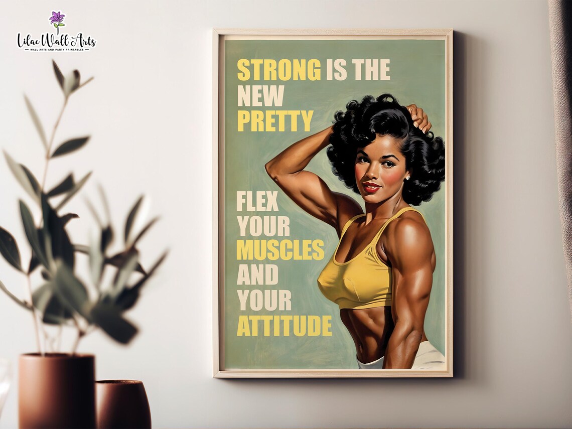 Female Bodybuilding Retro Gym Art Print, 50s Style