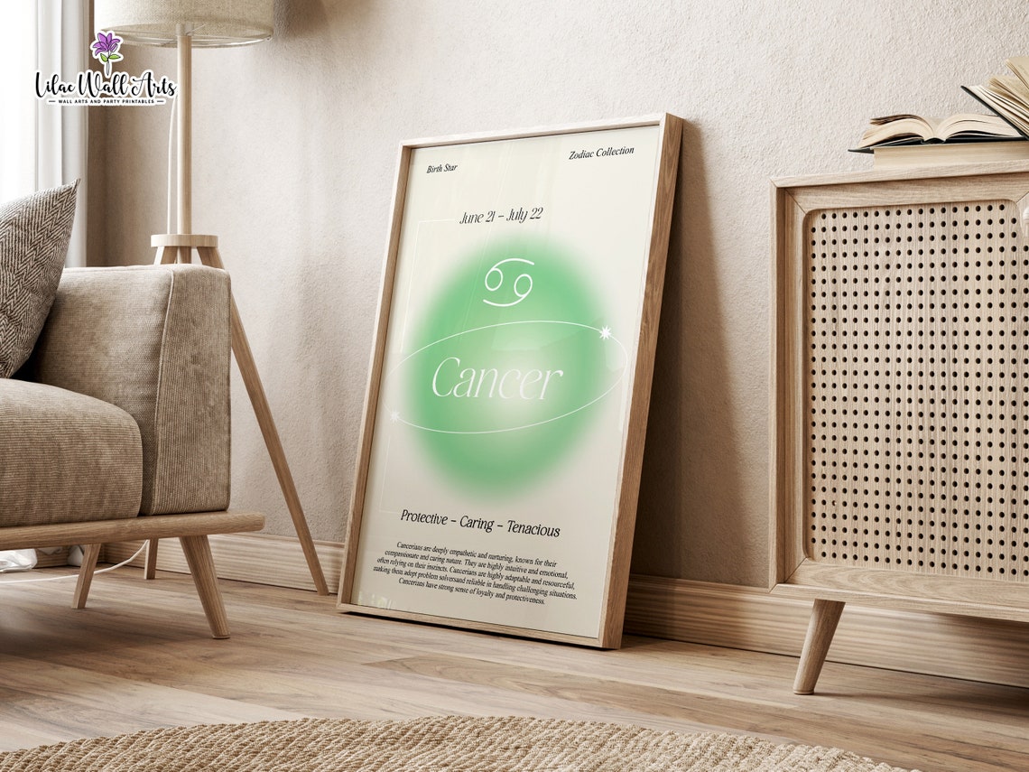 Cancer Zodiac Green Aura Poster June 21 July 22 Birth Star Gift - Image 4