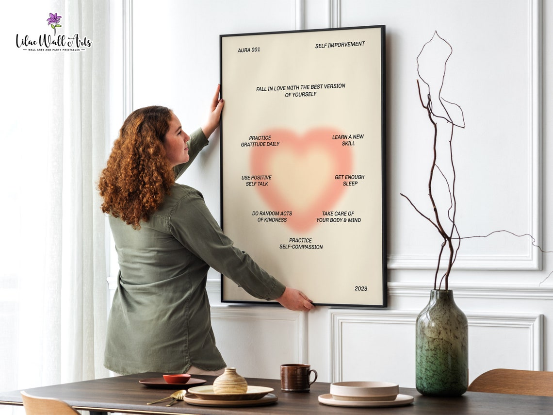 Self Improvement Pink Heart Aura Positive Mindset Self Love Poster - Image 3