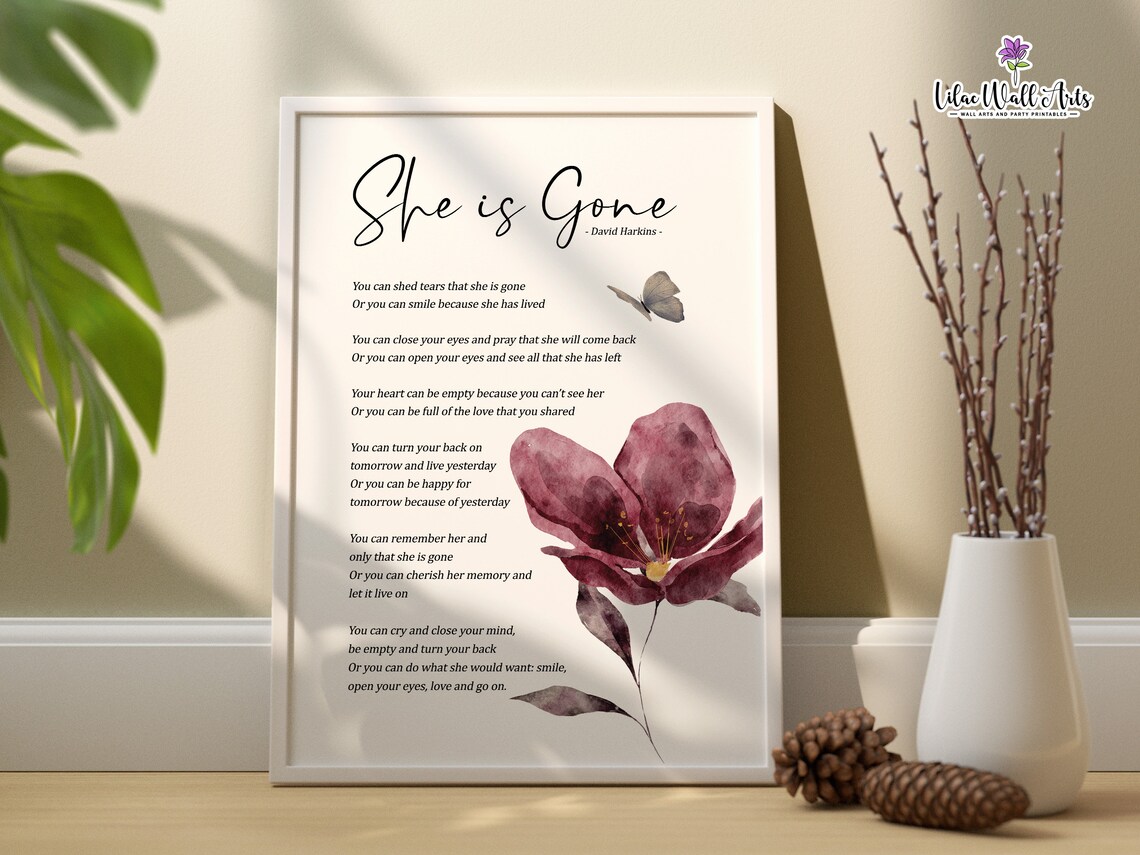 She Is Gone Bereavement Poem Memorial Wall Art - Image 3
