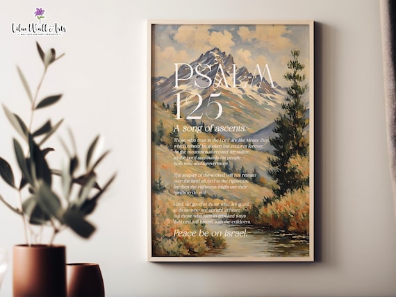 Psalm 125 Bible Verse Mountain Landscape Vintage Style Poster
