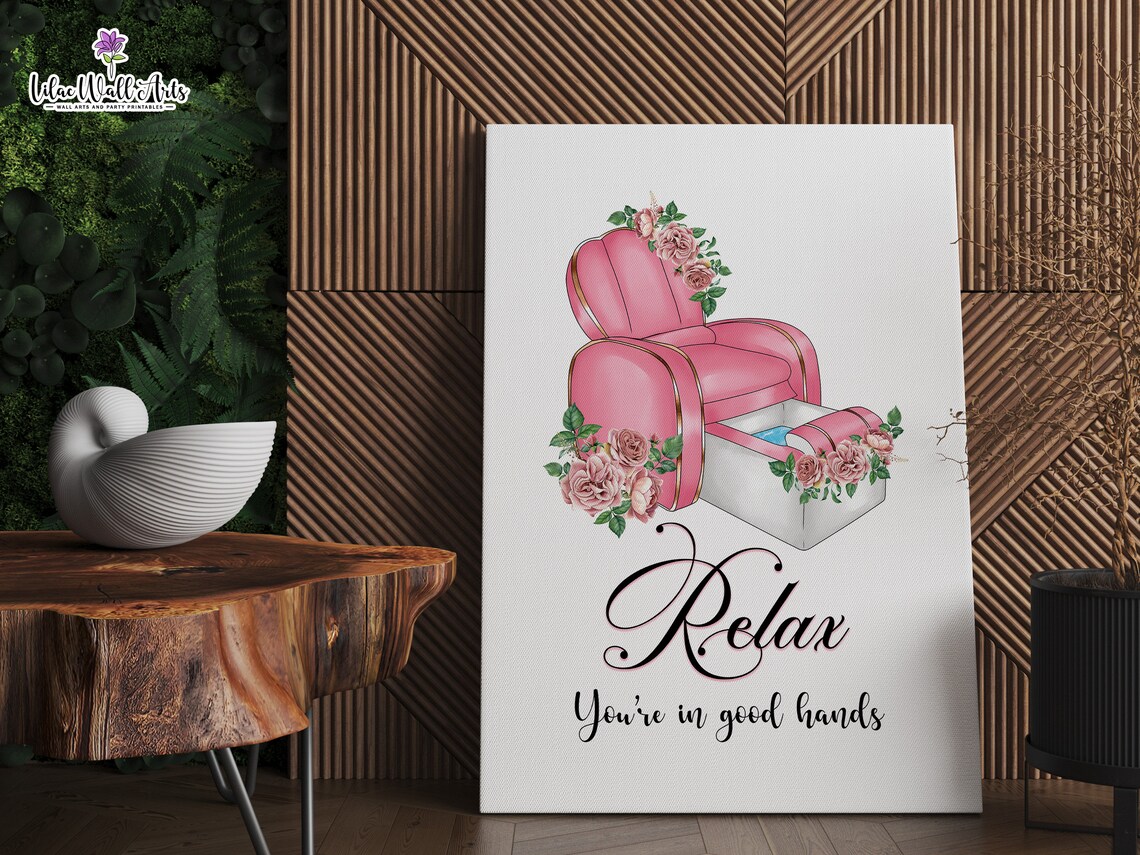Relax Youre In Good Hands Pink Pedicure Chair Floral Spa Art Poster - Image 4
