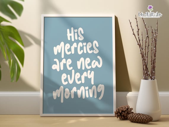 Lamentations 3 22 23 Coastal Christian Wall Art Blue White Art Cool Christian Art Retro His Mercies Are New Every Morning Retro Bible Verse