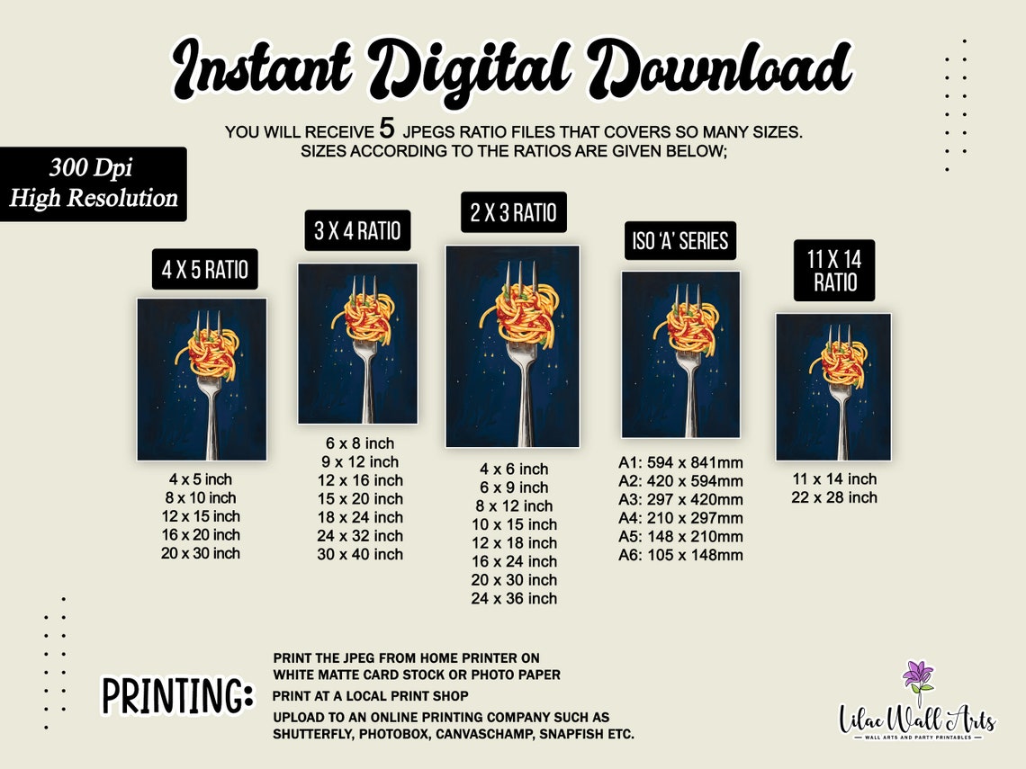 Spaghetti Tomato Sauce Fork Navy Blue Kitchen Food Art Poster - Image 3