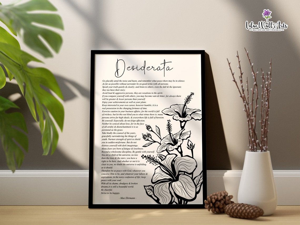 Desiderata Poem Max Ehrmann Black White Botanical Artwork Poster - Image 5