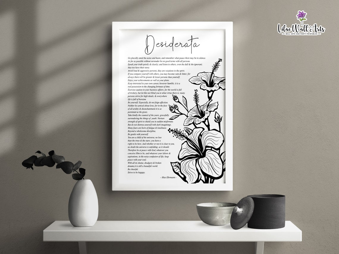 Desiderata Poem Max Ehrmann Black White Botanical Artwork Poster - Image 4