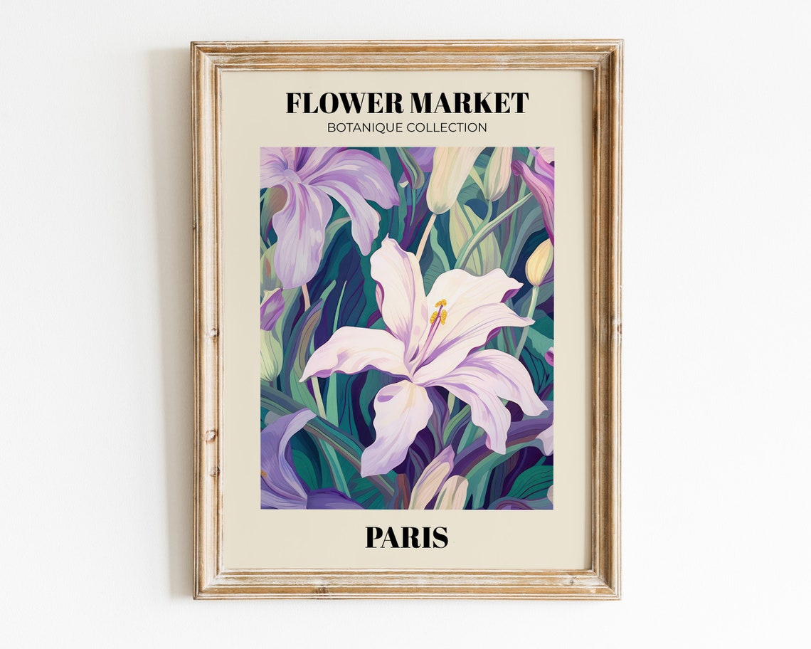 Flower Market Paris White Lily Botanical Illustration Art Print - Image 2